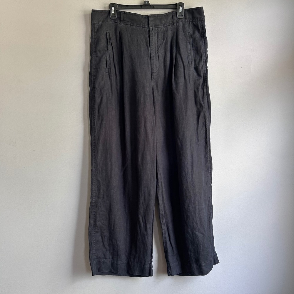 Everlane Way-High Drape Pant Black 100% Linen Wide Leg Pleated Trouser Size 16